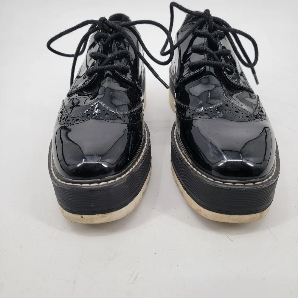 Zara Black Patent Leather Platform Oxford Derby Creepers Size 40 Dark Academia